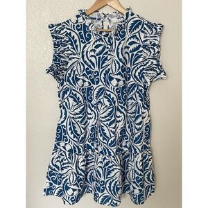 THML Women's Blue Smocked Sleeve Dress Size XL Pockets Tropical Mock neck